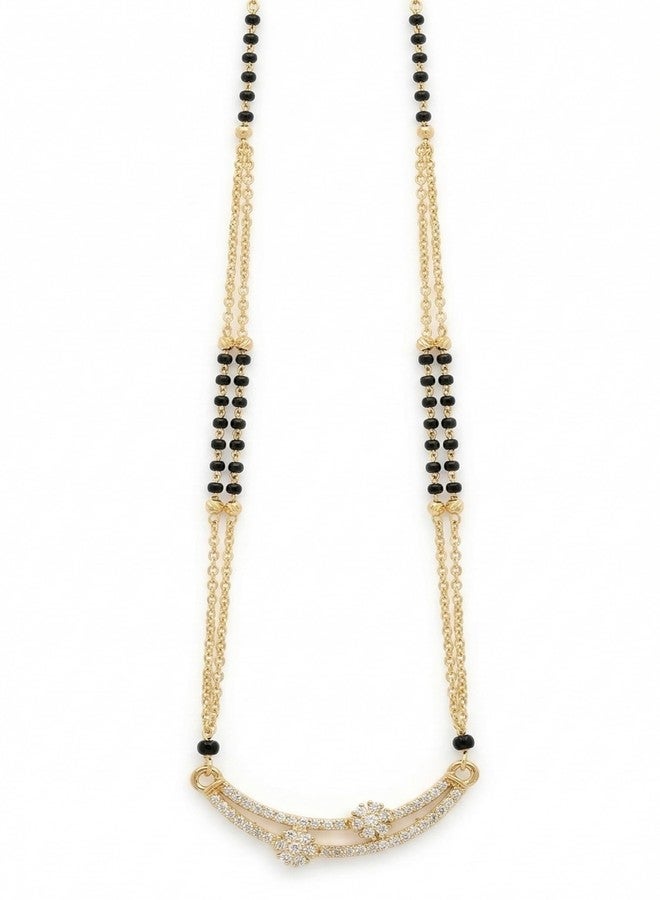 Dbell Gold Plated Mangalsutra for Women with Black Beads & American Diamond Pendant | Elegant Short Mangalsutra Necklace for Wedding, Festive & Wear - Image 1