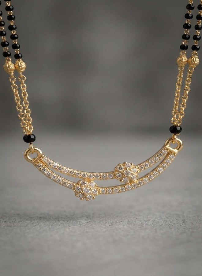 Dbell Gold Plated Mangalsutra for Women with Black Beads & American Diamond Pendant | Elegant Short Mangalsutra Necklace for Wedding, Festive & Wear - Image 3