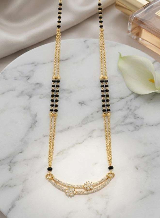 Dbell Gold Plated Mangalsutra for Women with Black Beads & American Diamond Pendant | Elegant Short Mangalsutra Necklace for Wedding, Festive & Wear - Image 5