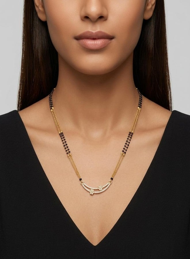 Dbell Gold Plated Mangalsutra for Women with Black Beads & American Diamond Pendant | Elegant Short Mangalsutra Necklace for Wedding, Festive & Wear - Image 2