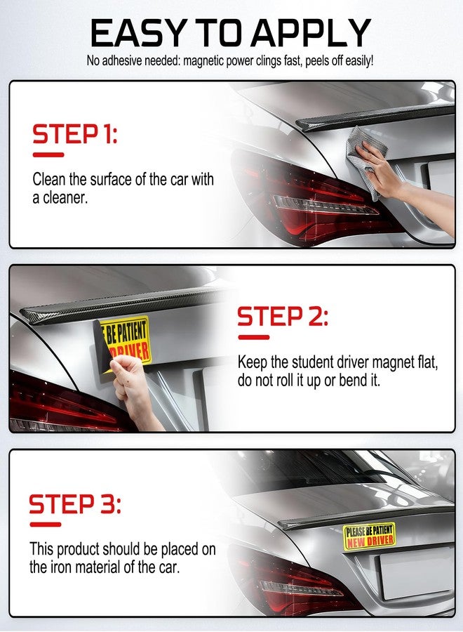 JUSTTOP Please Be Patient New Driver, Student Driver Magnet for Car, New Driver Magnet for Car, Reusable Movable Reflective Safety Warning Bumper Magnets - Image 4