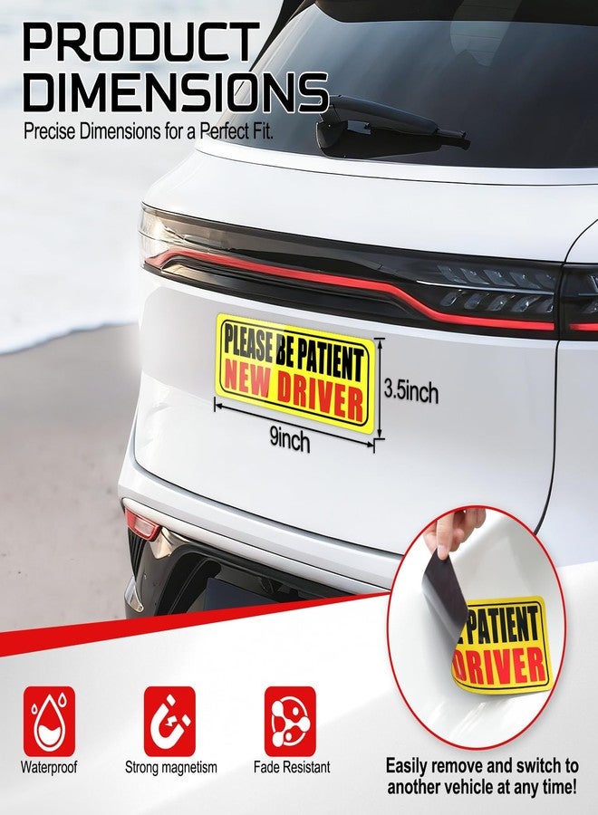 JUSTTOP Please Be Patient New Driver, Student Driver Magnet for Car, New Driver Magnet for Car, Reusable Movable Reflective Safety Warning Bumper Magnets - Image 3