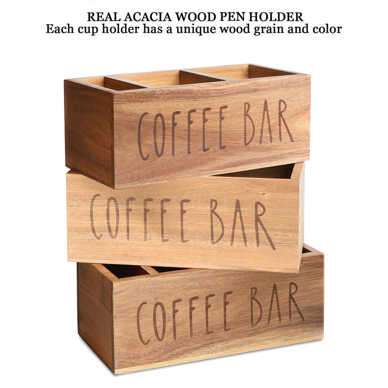 LBEMEY Acacia Wood Station Organizer,Coffee Station Organizer for Cup Lid Stirrers Pod, Disposable Coffee Cup Holder, Farmhouse Accessories Decor, Brown Labeled "COFFEE BAR" - Image 4