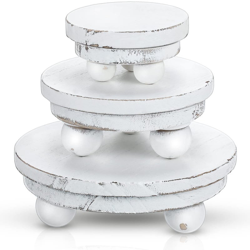 Amyhill Amyhill 3 Pieces Wood Risers for Decor Wood Pedestal Round Mini Riser Rustic Farmhouse Decor Tiered Tray Decor for Home Kitchen543 InchWashed White