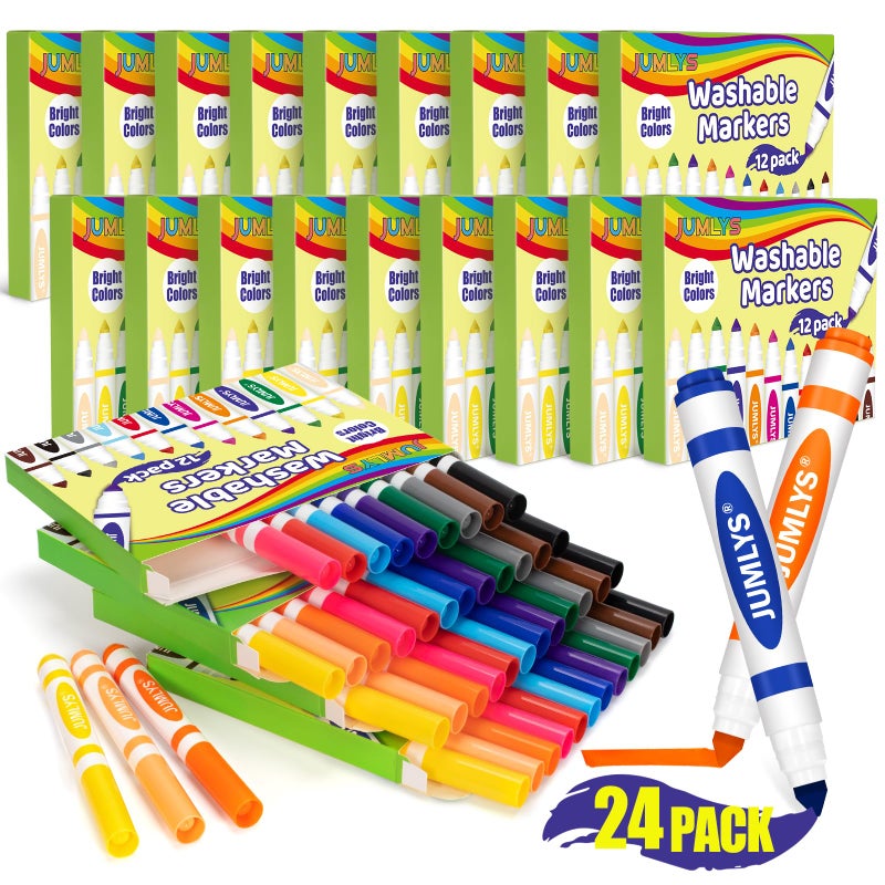 Jumlys 24 Boxes Washable Markers with 12 Colors Bulk Color Marker for School Classroom 288 Count Broad Tip Markers for Kids Classroom Must Haves - Image 2