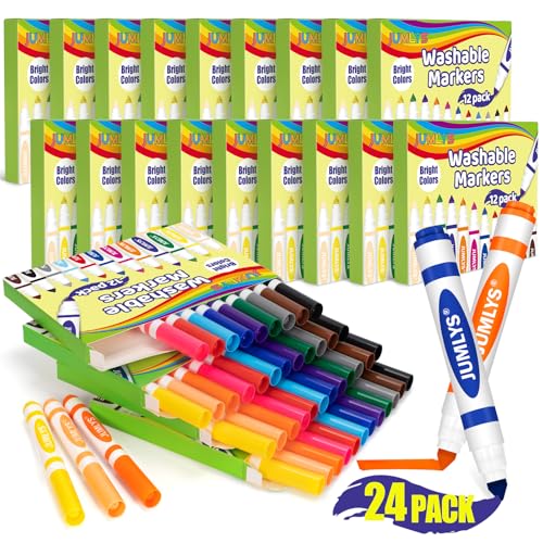 Jumlys 24 Boxes Washable Markers with 12 Colors Bulk Color Marker for School Classroom 288 Count Broad Tip Markers for Kids Classroom Must Haves - Image 1