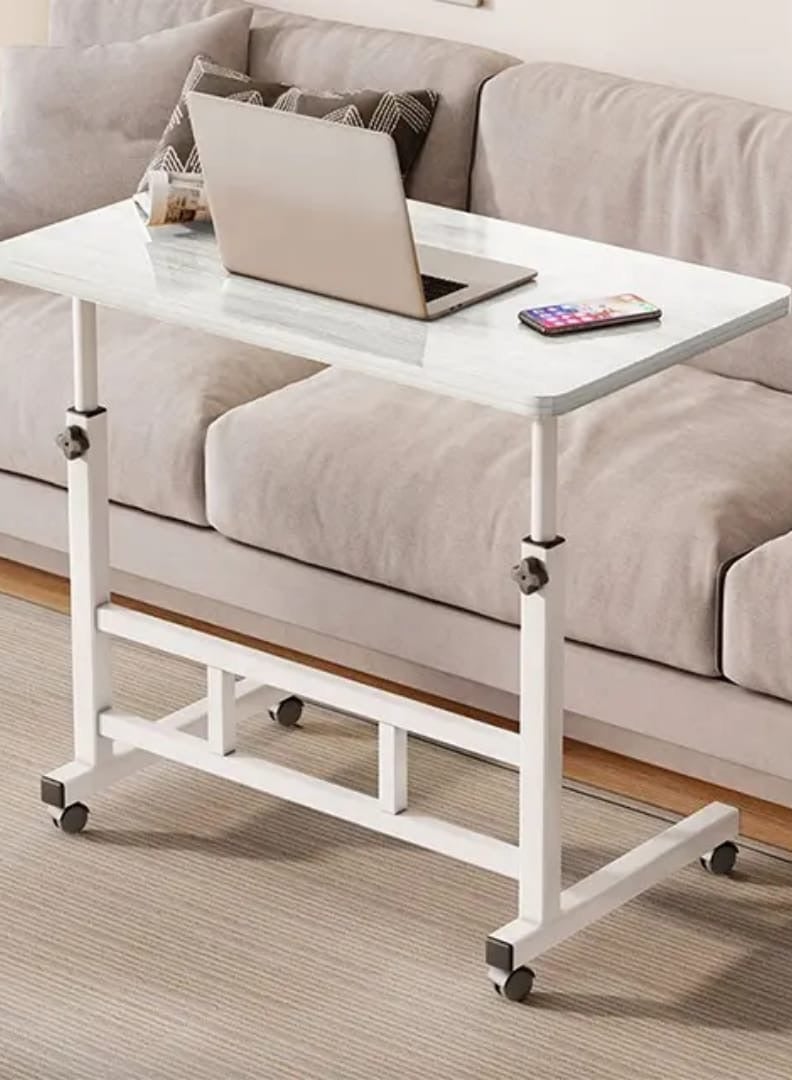 SHEE ONE Adjustable Rolling Laptop Table (65–87 cm) | Study Desk, Overbed Meal Table, and Sofa-Side Workstation | Modern Design with Locking Wheels | Sizes: 60×85 cm & 40×60 cm - Image 2