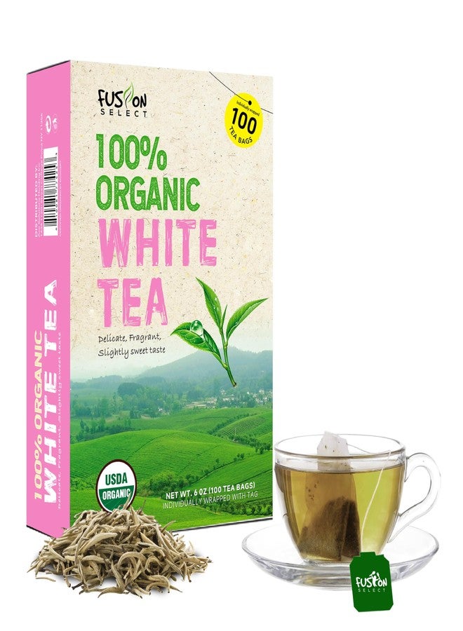 Fusion Select 100% Organic White Tea - Natural Herbal Infusion for Calmness, Relaxation, Wellness - Rich in Vitamins & Antioxidants - Zero Calories, Sugar, Fat - 100 Organic Premium White Tea Bags - Image 1