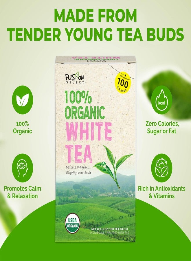 Fusion Select 100% Organic White Tea - Natural Herbal Infusion for Calmness, Relaxation, Wellness - Rich in Vitamins & Antioxidants - Zero Calories, Sugar, Fat - 100 Organic Premium White Tea Bags - Image 3