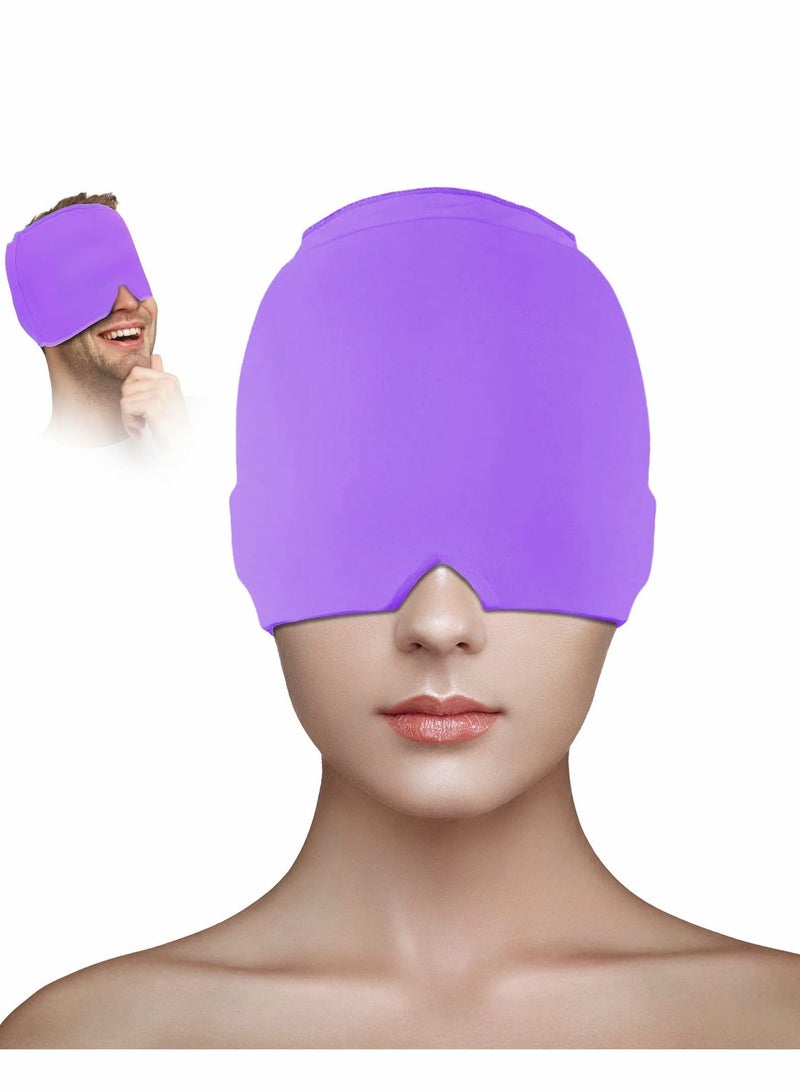 Excefore غطاء رأس ثلجي، قبعة جل ملائمة للشكل لتخفيف الصداع، قناع علاج بارد، قناع عين مريح وقابل للتمدد للعيون المنتفخة والتوتر، أرجواني - Image 1