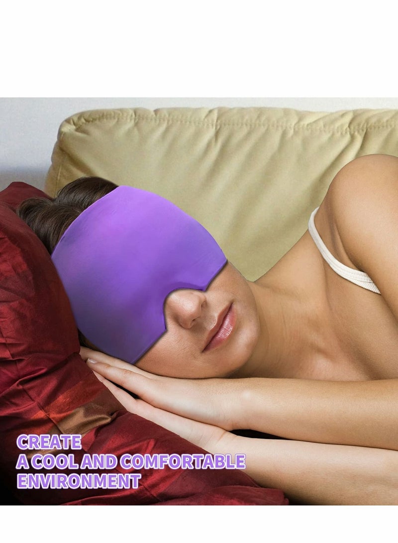 Excefore غطاء رأس ثلجي، قبعة جل ملائمة للشكل لتخفيف الصداع، قناع علاج بارد، قناع عين مريح وقابل للتمدد للعيون المنتفخة والتوتر، أرجواني - Image 3