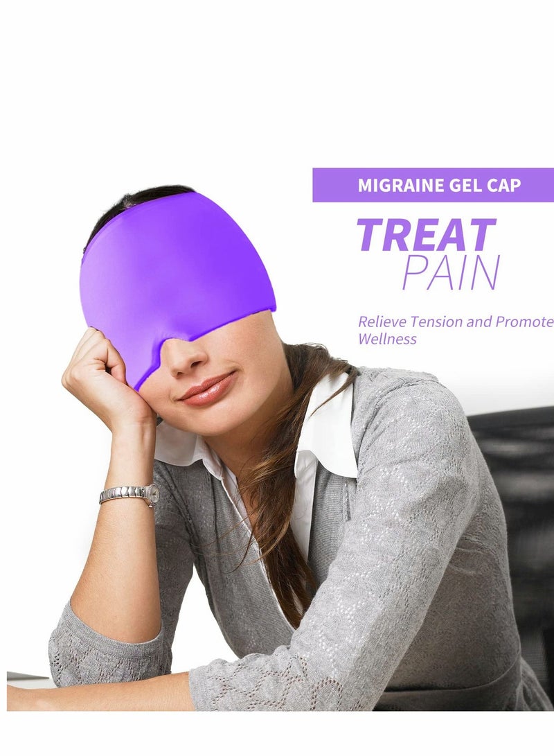 Excefore غطاء رأس ثلجي، قبعة جل ملائمة للشكل لتخفيف الصداع، قناع علاج بارد، قناع عين مريح وقابل للتمدد للعيون المنتفخة والتوتر، أرجواني - Image 4