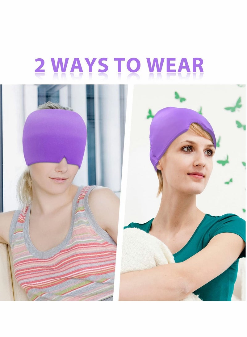 Excefore غطاء رأس ثلجي، قبعة جل ملائمة للشكل لتخفيف الصداع، قناع علاج بارد، قناع عين مريح وقابل للتمدد للعيون المنتفخة والتوتر، أرجواني - Image 5