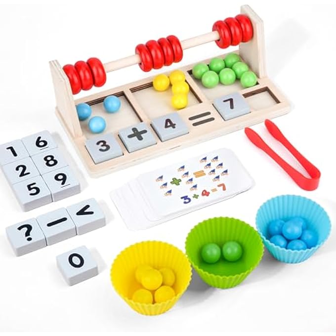 CALCULATOR SLIDER, MONTESSORI TOY FROM 3 4 5 6 YEARS, ABACUS CALCULATOR SLIDER 1ST CLASS, ABACUS COUNTING FRAME FROM 1-10 WITH CALCULATION CARDS, NUMBER BLOCKS, CALCULATION STAND, 27 COLOUR - Image 1
