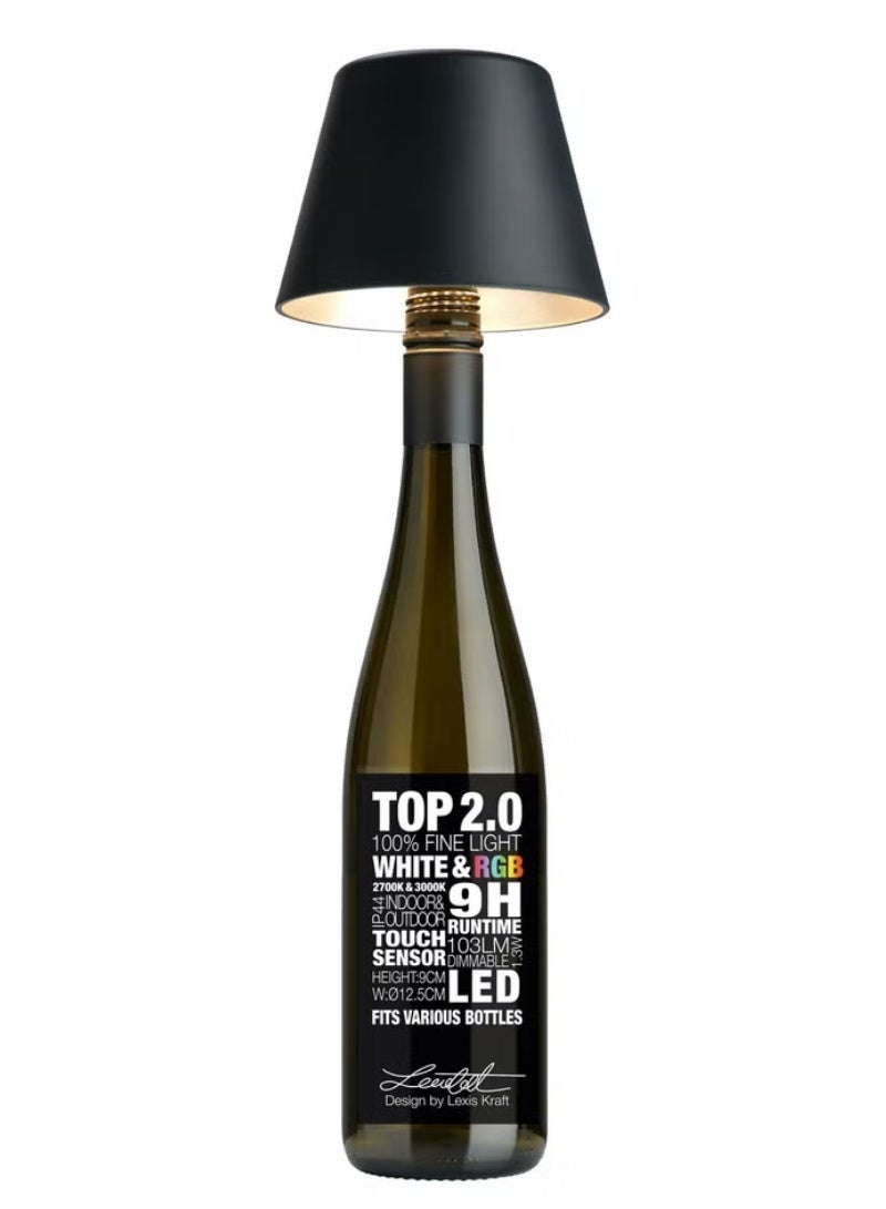 Sompex Top 2.0 Bottle Table Lamp Matte Finish | Stylish Rechargeable LED Lamp | Modern, Wireless & Portable Design | Perfect for Indoor & Outdoor | Adjustable light settings | 12.5x11 cm - Black - Image 1