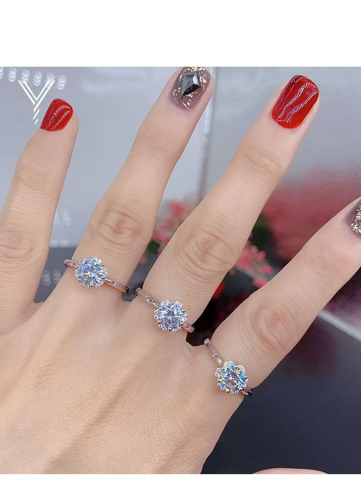 ممتاز خاتم نسائي مفتوح بحجر مويسانيت 1 قيراط – خاتم فضي قابل للتعديل بتصميم فاخر يشبه الألماس، مجوهرات خطوبة وزفاف هدية للنساء - Image 4