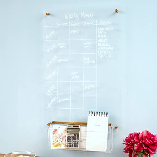russell+hazel Acrylic Wall Memo Board, Home and Work Office Supplies, 15.75” W x 24” L x 0.25” H, with 2 Markers, Clear (62858) - Image 2