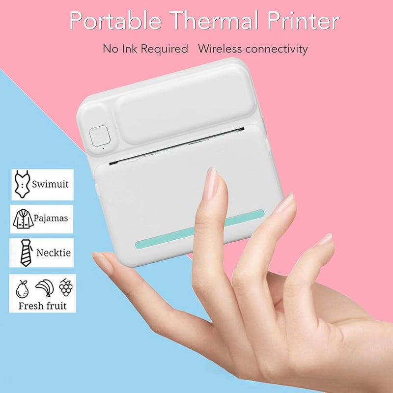 Portable Thermal Printer White Green Lightweight Mini Printer For Travel - Image 5