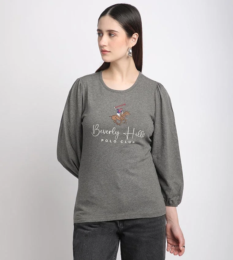 Logo Printed Puff Sleeves Top