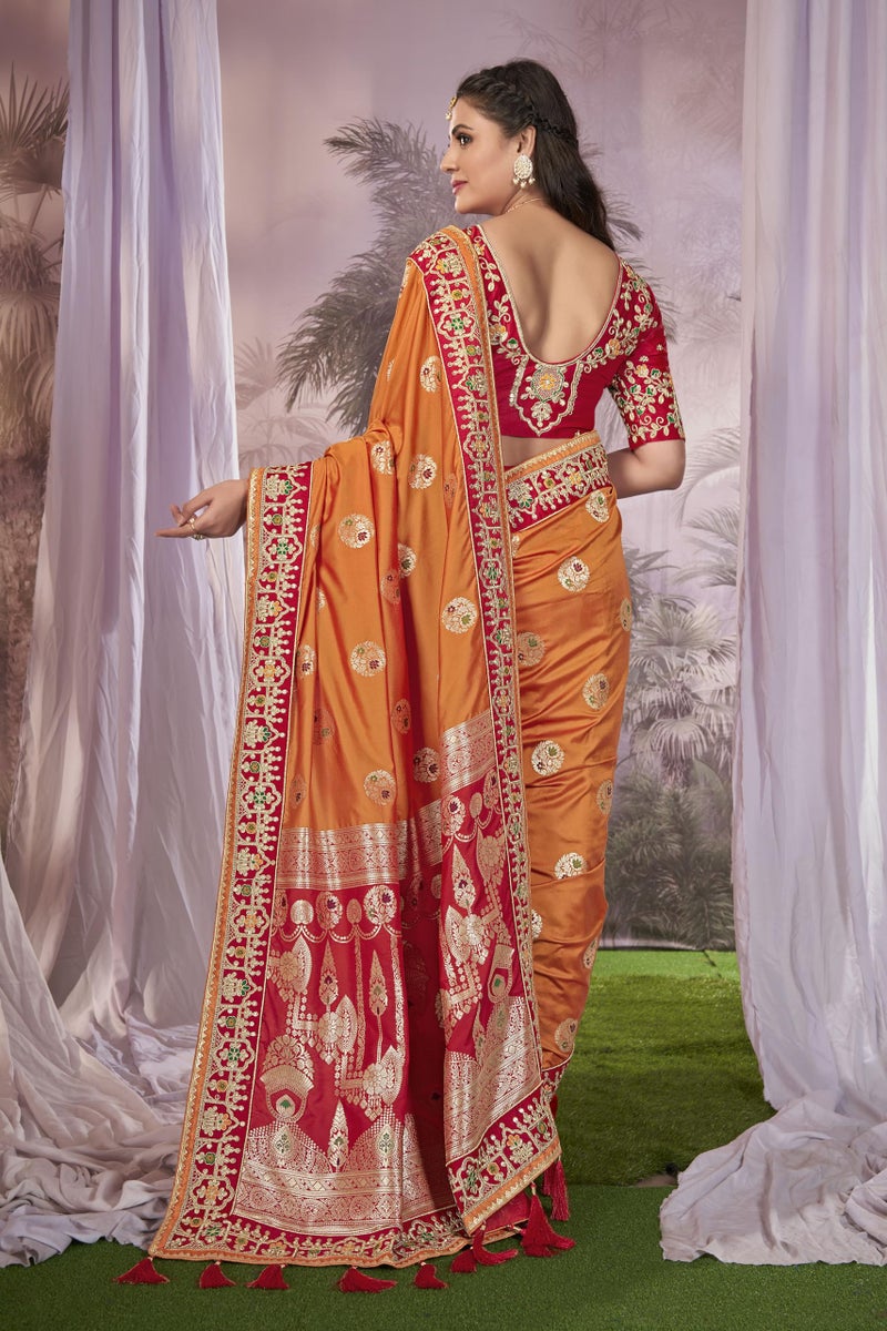 MANOHARI Women Banarasi Silk Woven Saree With Heavy Embroidery Blouse Piece_Mn1873, Mustard - Image 3