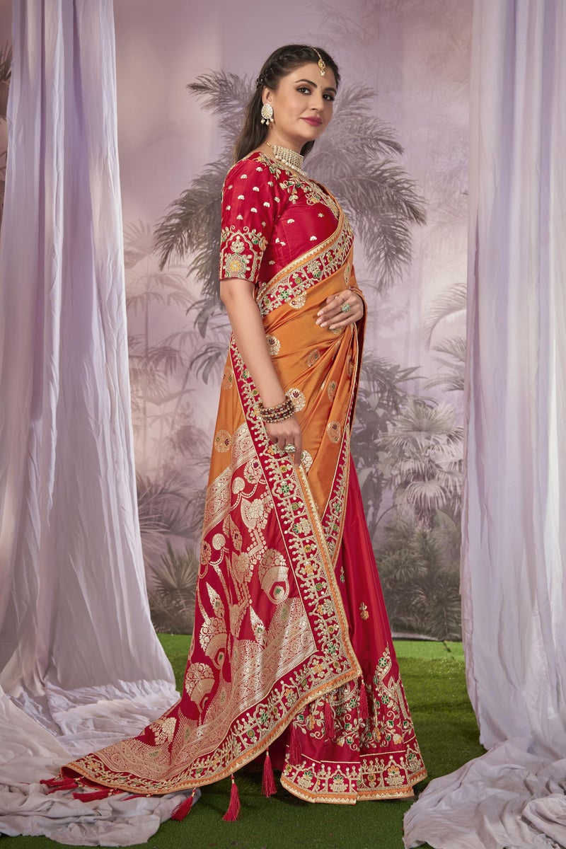 MANOHARI Women Banarasi Silk Woven Saree With Heavy Embroidery Blouse Piece_Mn1873, Mustard - Image 4