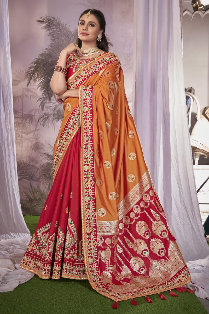 MANOHARI Women Banarasi Silk Woven Saree With Heavy Embroidery Blouse Piece_Mn1873, Mustard - Image 5