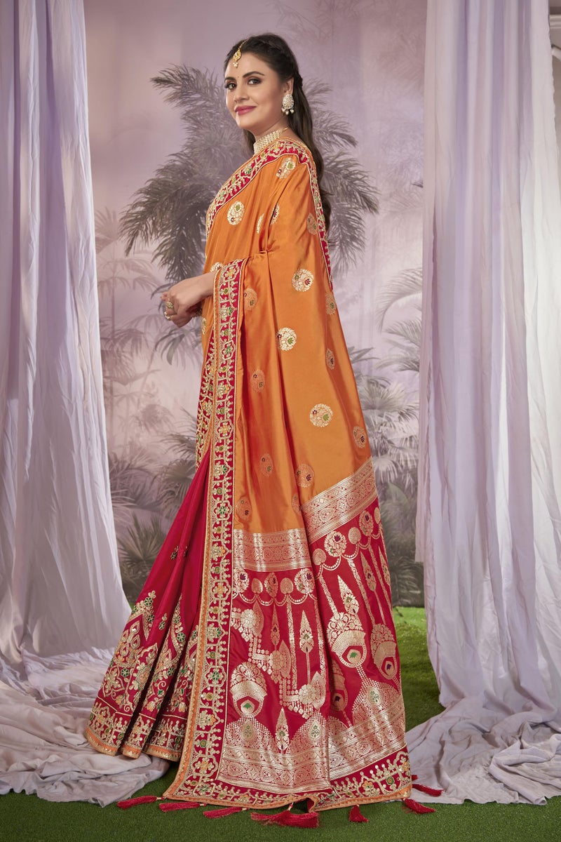 MANOHARI Women Banarasi Silk Woven Saree With Heavy Embroidery Blouse Piece_Mn1873, Mustard - Image 2