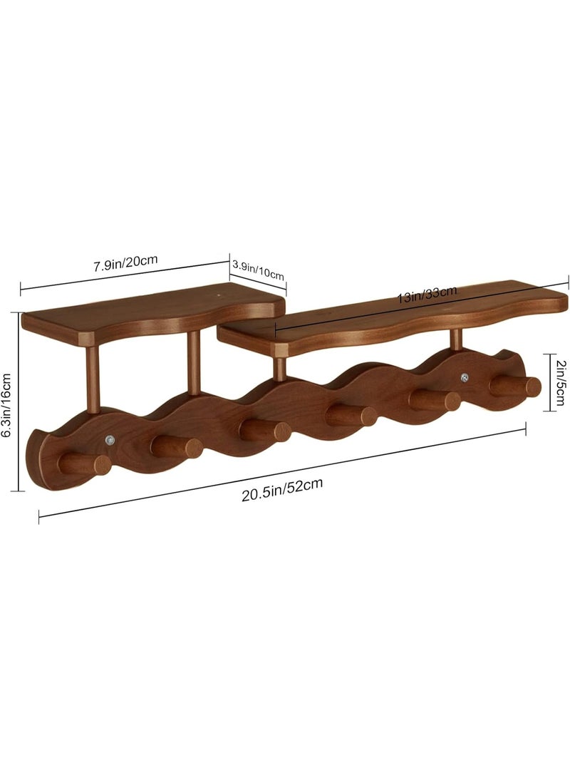Arabest Bamboo Coat Rack with Shelf – 52 cm Wall-Mounted Double Layer Hooks, 6 Sturdy Wooden Hooks for Entryway, Hallway, Bathroom & Bedroom – Space-Saving Hanger for Coats, Hats, Bags & Towels (Brown) - Image 2