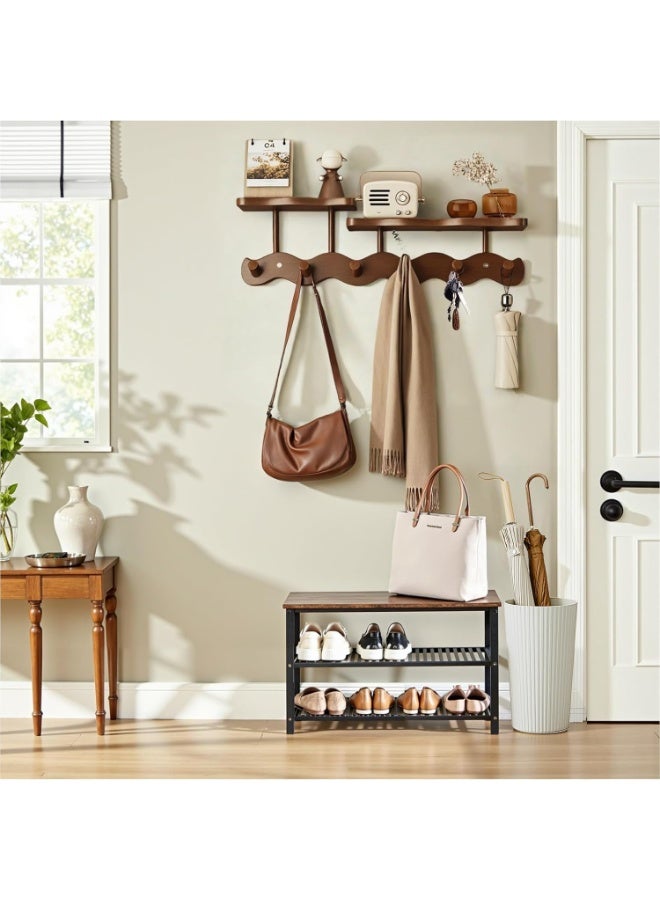 Arabest Bamboo Coat Rack with Shelf – 52 cm Wall-Mounted Double Layer Hooks, 6 Sturdy Wooden Hooks for Entryway, Hallway, Bathroom & Bedroom – Space-Saving Hanger for Coats, Hats, Bags & Towels (Brown) - Image 5