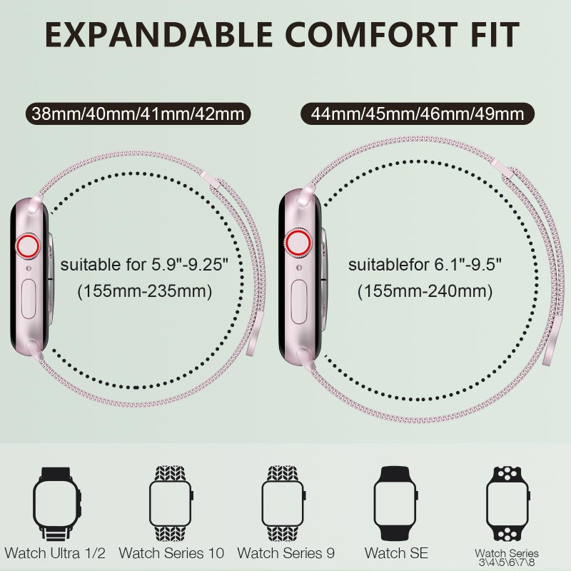 MARGE PLUS Compatible with Apple Watch Band Series 10, Ultra 2, SE, Ultra 9 8 7 6 5 4 Women and Men, Stainless Steel Mesh Loop Magnetic Clasp Replacement for iWatch Bands 38mm 40mm 41mm 42mm Pink - Image 3
