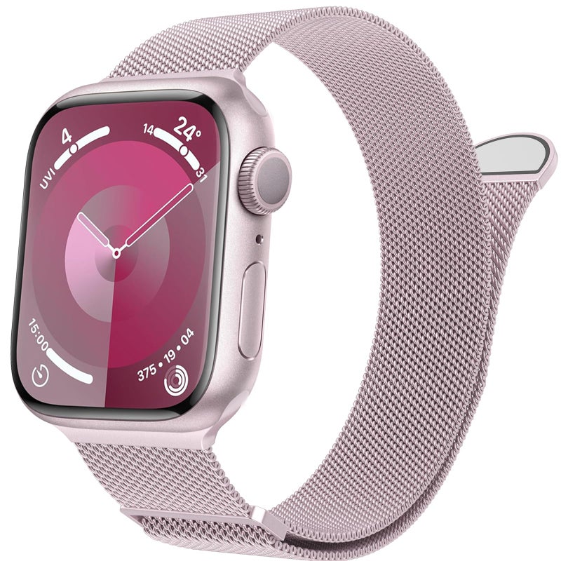 MARGE PLUS Compatible with Apple Watch Band Series 10, Ultra 2, SE, Ultra 9 8 7 6 5 4 Women and Men, Stainless Steel Mesh Loop Magnetic Clasp Replacement for iWatch Bands 38mm 40mm 41mm 42mm Pink - Image 1
