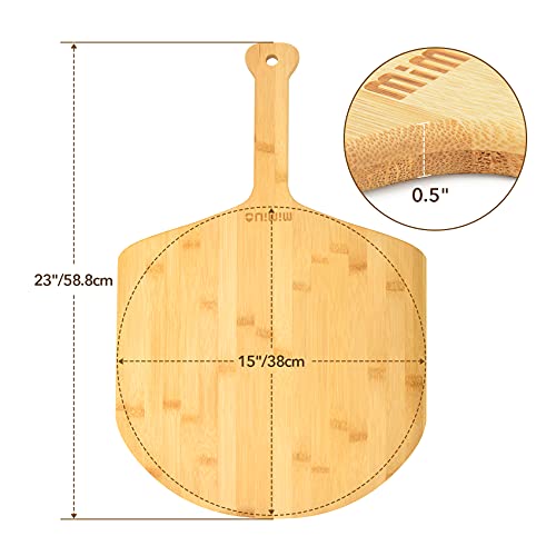 Mimiuo Natural Bamboo Pizza Peel - 15 Inch Wooden Pizza Spatula for Baking Homemade Pizza Bread and Cutting Fruit Vegs - Image 3