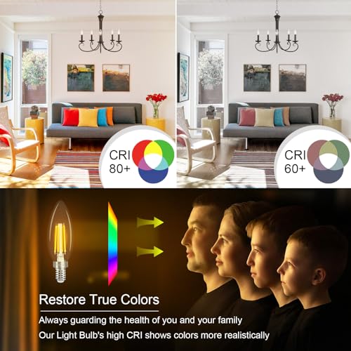 comzler E12 LED Candelabra Bulb Dimmable, Chandelier Light Bulb 2700K Warm White,40W Equivalent,Type B Ceiling Fan Bulbs,C35 B11 Edison Filament Candle Bulbs Candle Lights,400LM,Pack of 6 - Image 4