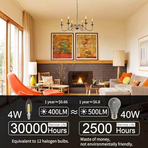 comzler E12 LED Candelabra Bulb Dimmable, Chandelier Light Bulb 2700K Warm White,40W Equivalent,Type B Ceiling Fan Bulbs,C35 B11 Edison Filament Candle Bulbs Candle Lights,400LM,Pack of 6 - Image 3