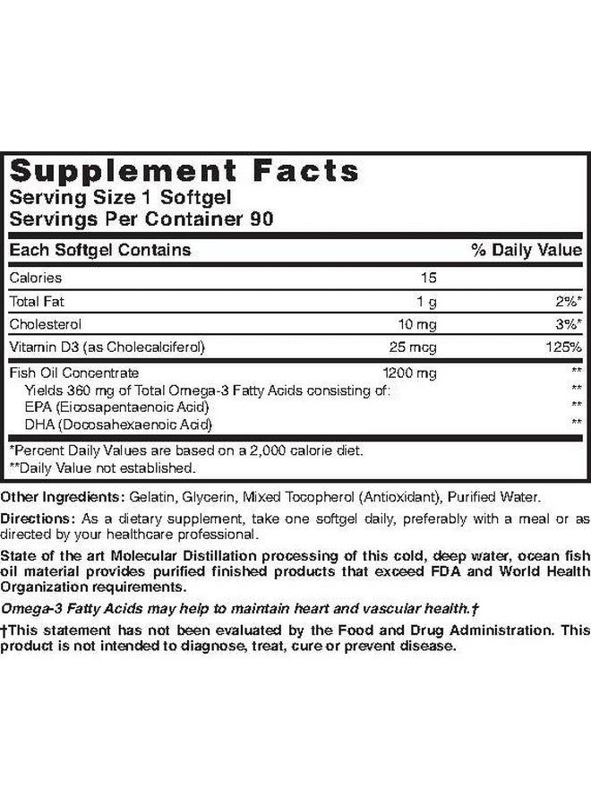 Nature's Blend Omega-3 Fish Oil 1200 mg and Vitamin D3 1000 IU 90 Softgels - Image 3