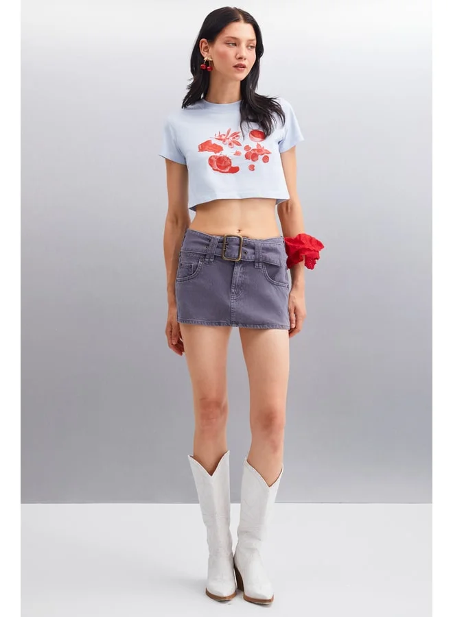 Ethiquet SERENE Women's Short Sleeve Printed Crop Blue T-Shirt.