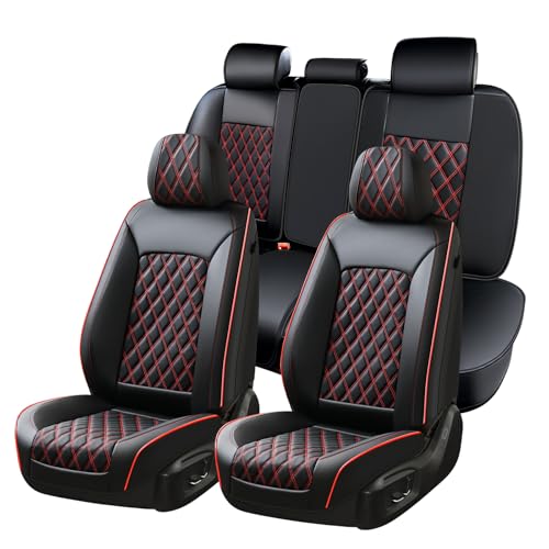 Huidasource Seat Covers for Car FullCover Nappa Leather Car Seat Covers Full Set Waterproof Black Car Seat Cover Front Back Seat Fit for Most Cars Vans Trucks SUVs Full SetBlackRed