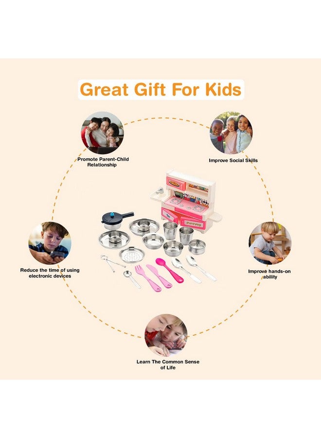 Wembley Kids Kitchen Set Toys for Girls| Miniature Kitchen Set 21 Pcs Steel Appliances | Pretend Play Toys for Girls Aged 3+ | Mini Kitchen Set Real Looking Ideal for Birthday Gifts- BIS Approved - Image 5