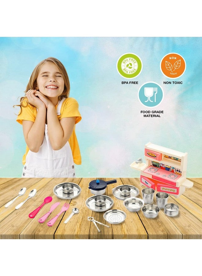 Wembley Kids Kitchen Set Toys for Girls| Miniature Kitchen Set 21 Pcs Steel Appliances | Pretend Play Toys for Girls Aged 3+ | Mini Kitchen Set Real Looking Ideal for Birthday Gifts- BIS Approved - Image 4