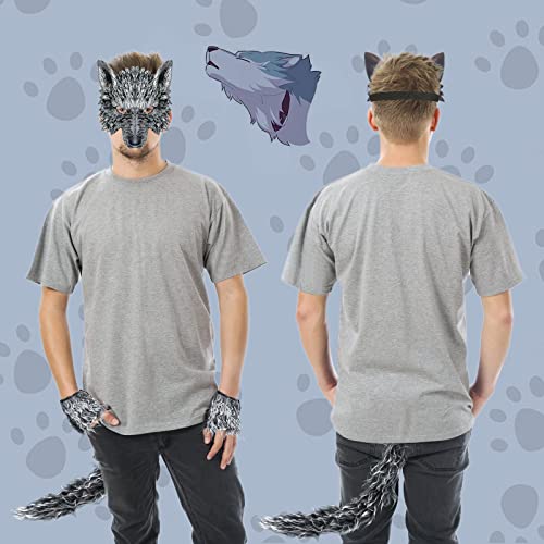 Exlinonline Wolf Costume Headwear (WW-099) for Halloween Party - Includes Wolf Ears, Tails, Gloves and Mask - Perfect for Women, Men, Kids, Boys and Girls - One Size Fits Most - Image 4