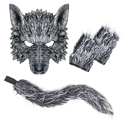 Exlinonline Wolf Costume Headwear (WW-099) for Halloween Party - Includes Wolf Ears, Tails, Gloves and Mask - Perfect for Women, Men, Kids, Boys and Girls - One Size Fits Most - Image 1