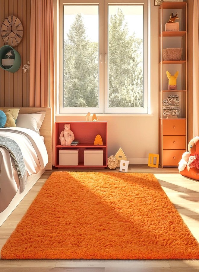 Ophanie Orange Fall Rugs for Bedroom Living Room, Fluffy Fuzzy Furry Carpet, Plush Soft Shaggy Bedside Indoor Floor 4x6 Area Rug for Kids Girls Boys Baby Teen Dorm Nursery Home Decor Aesthetic - Image 5