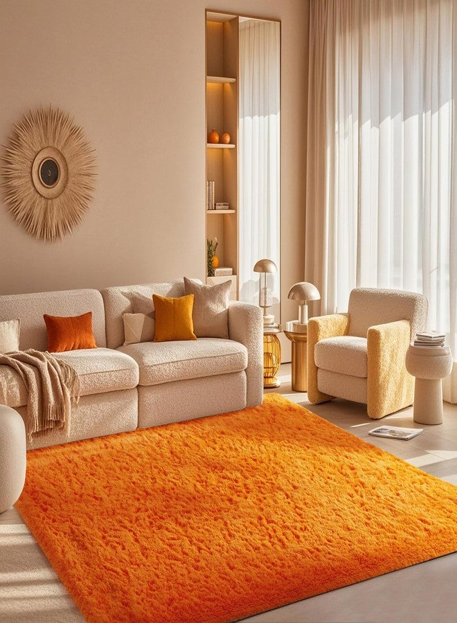 Ophanie Orange Fall Rugs for Bedroom Living Room, Fluffy Fuzzy Furry Carpet, Plush Soft Shaggy Bedside Indoor Floor 4x6 Area Rug for Kids Girls Boys Baby Teen Dorm Nursery Home Decor Aesthetic - Image 3