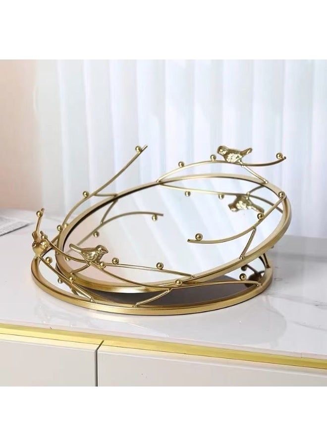 Golden Iron Art Bird Decorative Mirror Tray for Home Desktop Storage - Image 4