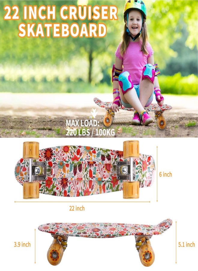 Kqpoinw Kids Skateboard, 22" Complete Skateboards for Kids,Teens,Girls,Beginners,Skate Board,Skateboards with Flower Pattern, Colorful LED Light up Wheels,Skate Tool, Ideal Gift for Girls,Kids - Image 4
