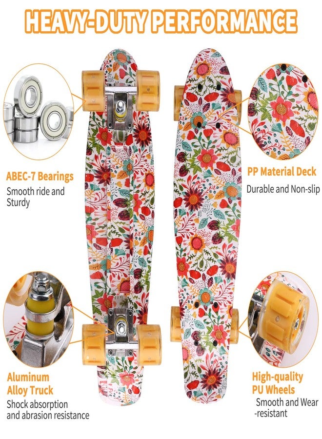 Kqpoinw Kids Skateboard, 22" Complete Skateboards for Kids,Teens,Girls,Beginners,Skate Board,Skateboards with Flower Pattern, Colorful LED Light up Wheels,Skate Tool, Ideal Gift for Girls,Kids - Image 3