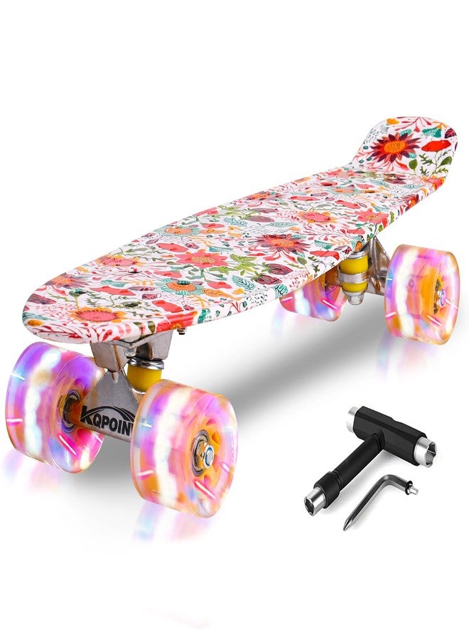 Kqpoinw Kids Skateboard, 22" Complete Skateboards for Kids,Teens,Girls,Beginners,Skate Board,Skateboards with Flower Pattern, Colorful LED Light up Wheels,Skate Tool, Ideal Gift for Girls,Kids - Image 1