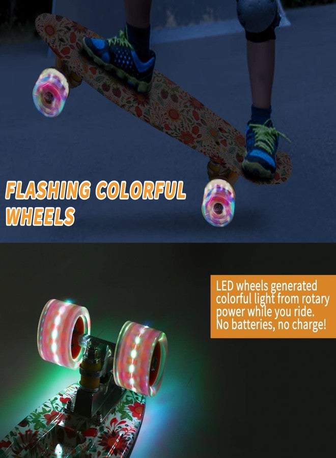Kqpoinw Kids Skateboard, 22" Complete Skateboards for Kids,Teens,Girls,Beginners,Skate Board,Skateboards with Flower Pattern, Colorful LED Light up Wheels,Skate Tool, Ideal Gift for Girls,Kids - Image 2