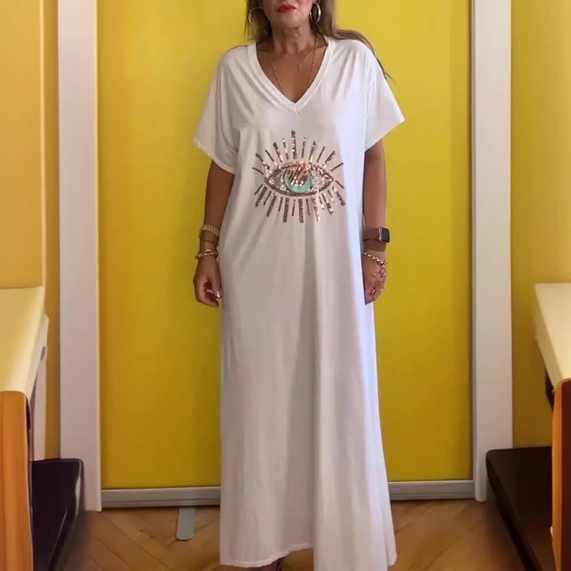 Evil Eye Print Loose Fit Plus Size Maxi Dress - Image 1