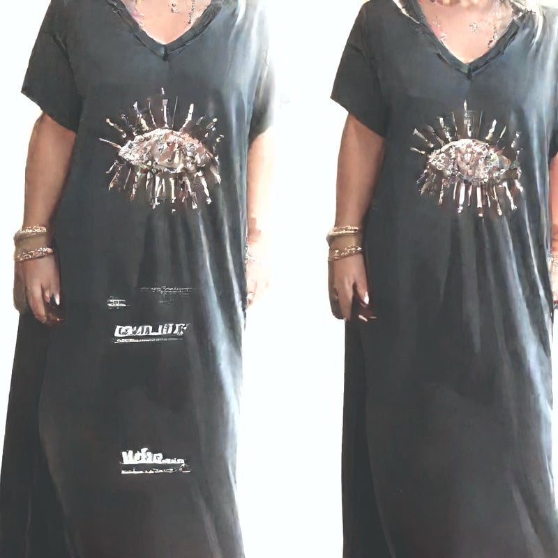 Evil Eye Print Loose Fit Plus Size Maxi Dress - Image 5